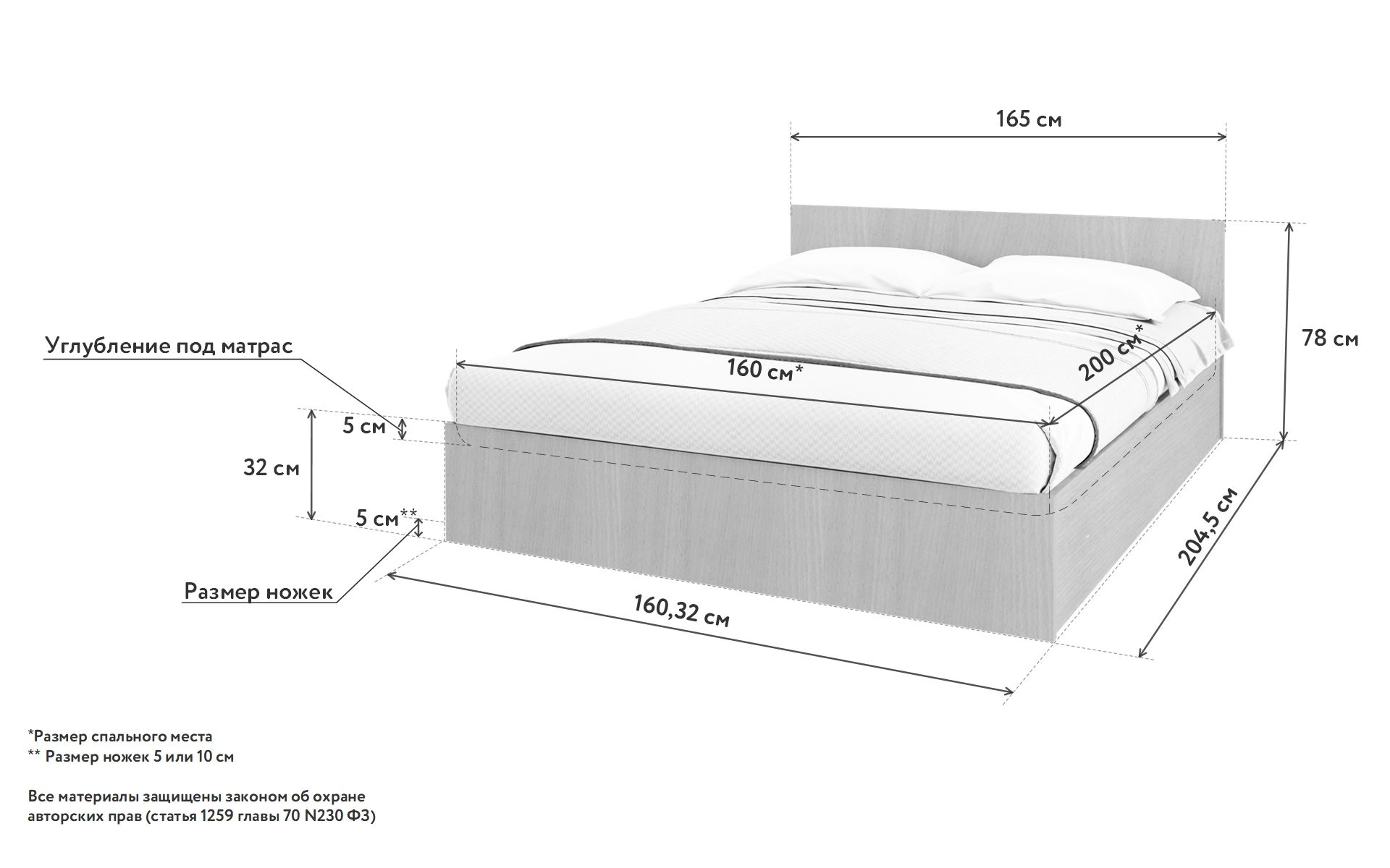 Размер спального места двуспальной кровати